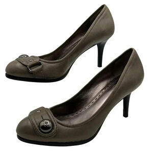 Coach Womens 7.5B Darlina Heels Buckle Button Coach Logo Bronze Leather Pumps